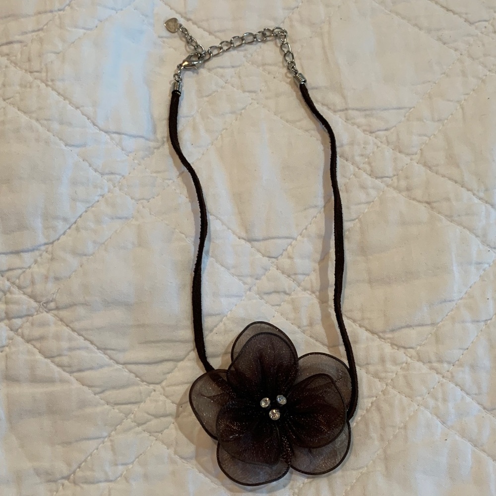Brown Floral Pendant Necklace with Sparkling Centers
